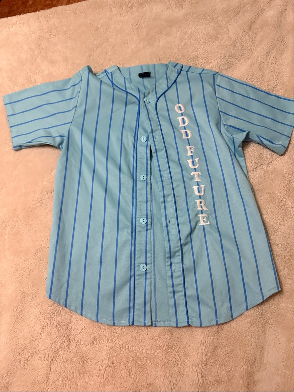 Odd Future Blue Pinstripe Baseball Button-Down Shirt with White Logo Small